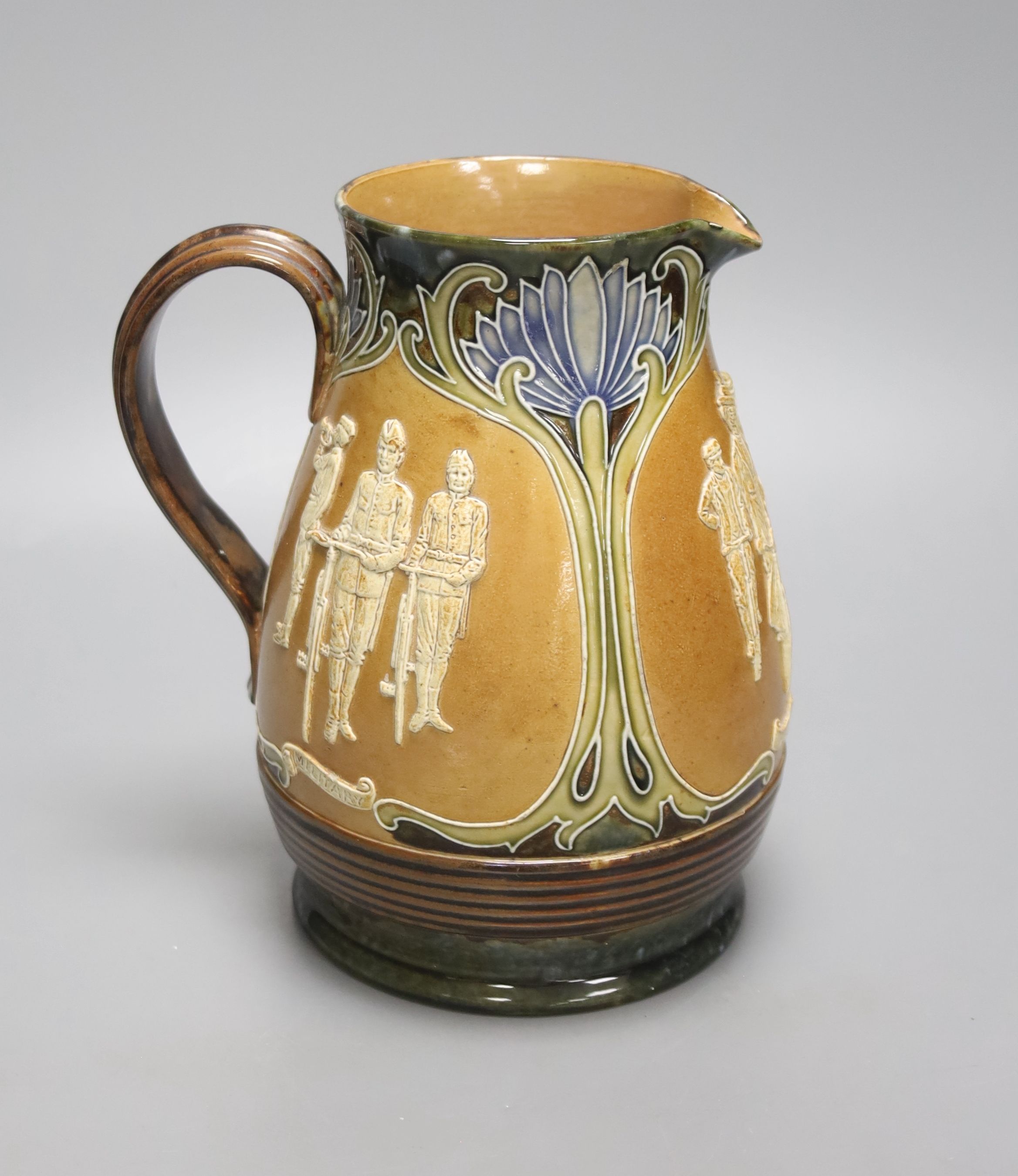 Cycling Interest: A Doulton Lambeth stoneware jug, c.1900, 21cm high